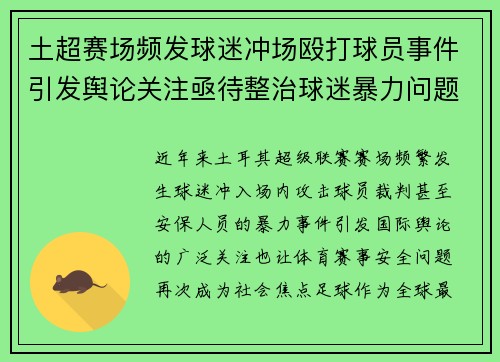 土超赛场频发球迷冲场殴打球员事件引发舆论关注亟待整治球迷暴力问题